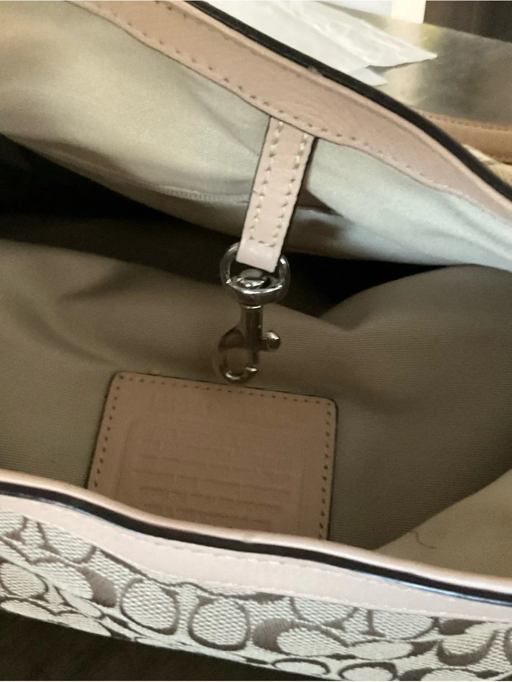 Coach Signature C Jacquard Canvas Tote Bag Tan Leather Trim Shoulder Bag - Picture 11 of 11